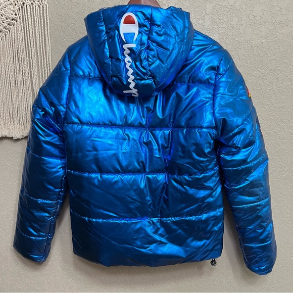 Champion X NASA men sz XS Metallic Puffer Jacket Blue Quilted - Picture 13 of 16